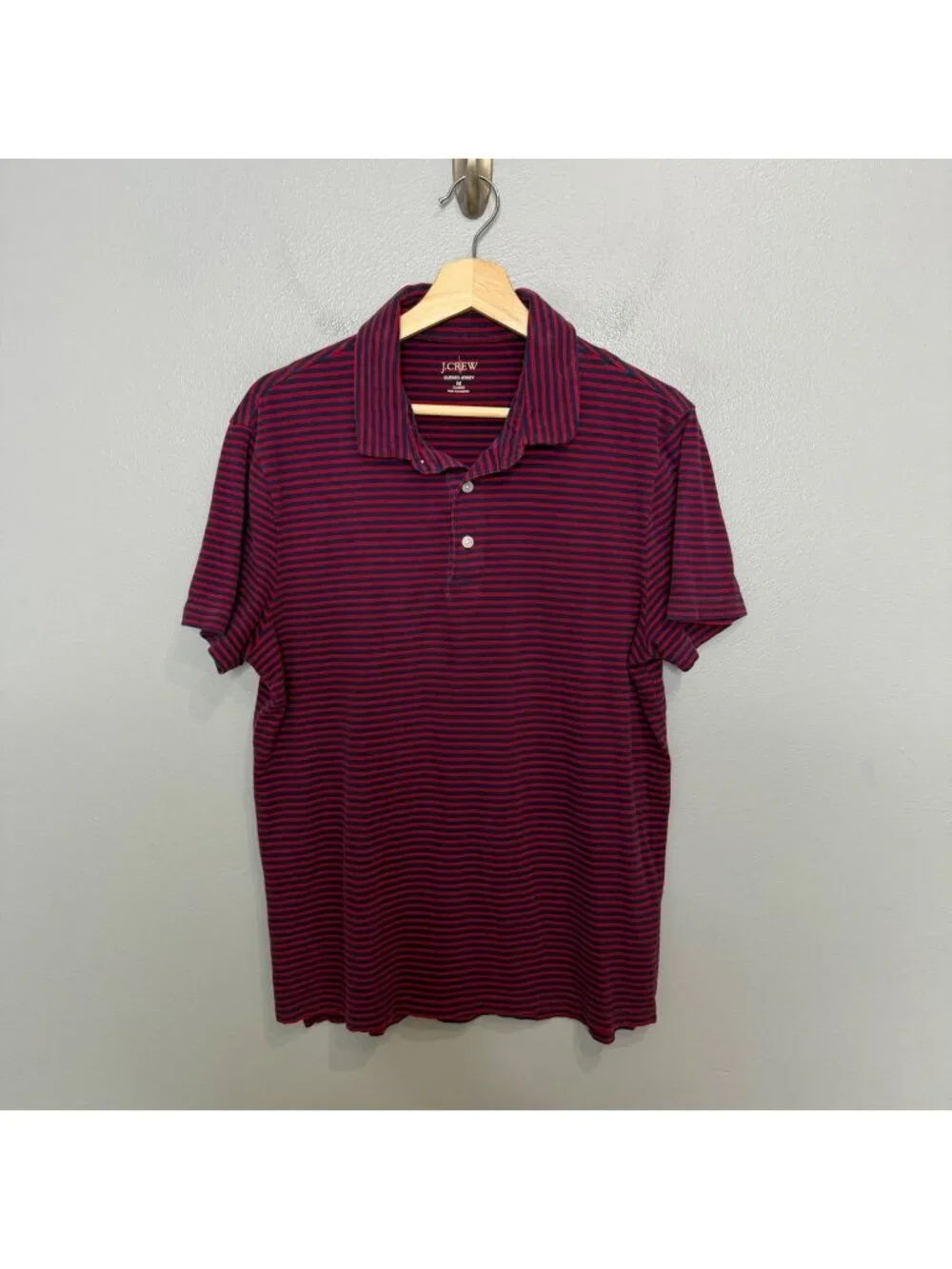 J. CREW sueded cotton polo in navy red stripe size M
